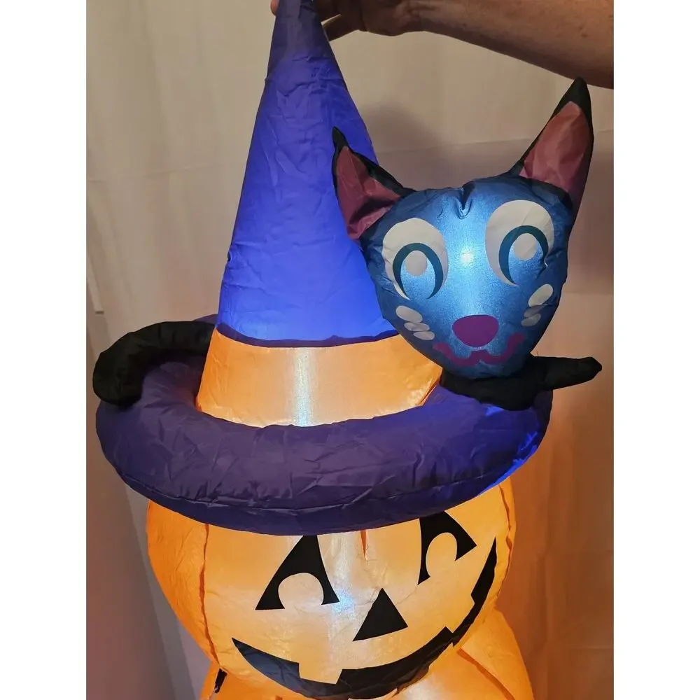 5.25 Ft Boo Pumpkin With Black Cat Halloween Inflatable with Built In LED Lights